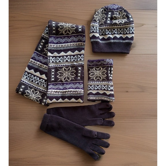 Mukluks Accessories - Muk Luks Winter Accessories Set Hat, Scarf, Gloves Fingerless Mittens Nordic